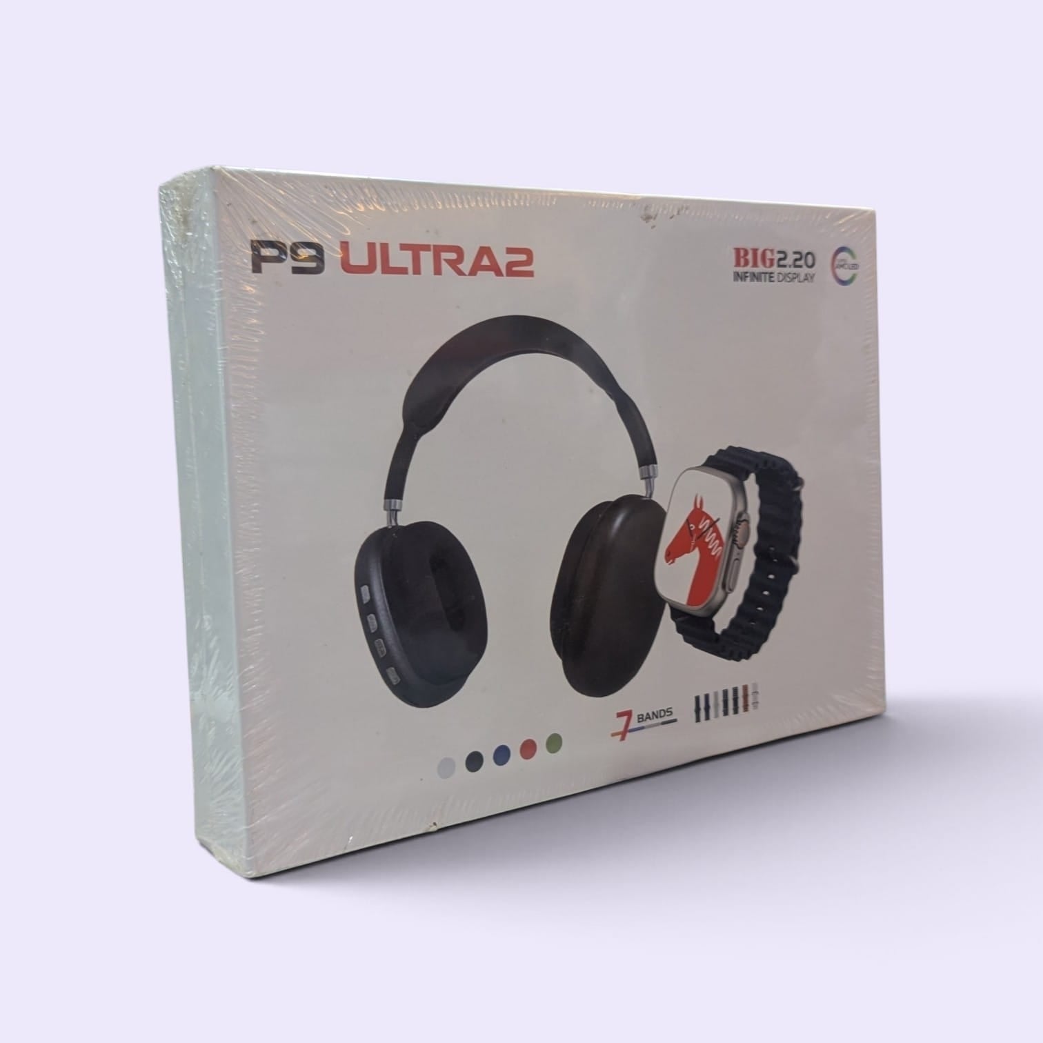 P9 Ultra 2 Combo Set, featuring a matching smartwatch and over-ear wireless headphones.