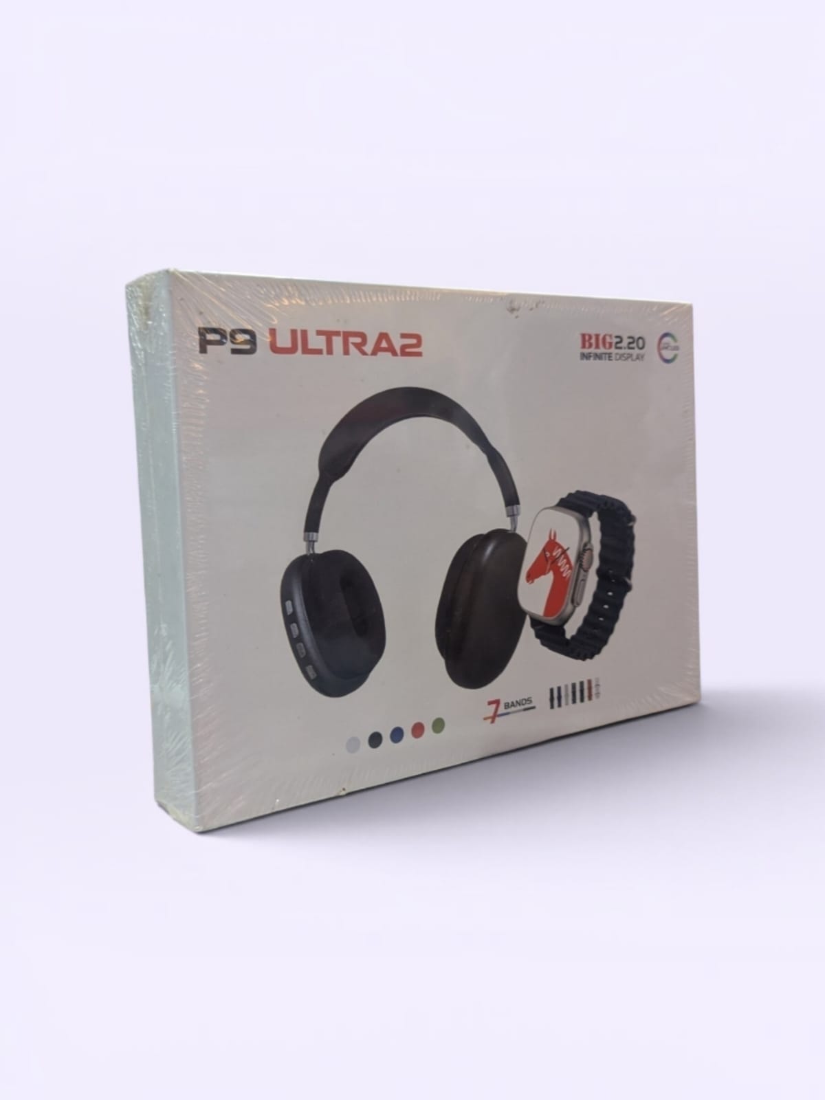 P9 Ultra 2 Combo Set, featuring a matching smartwatch and over-ear wireless headphones.