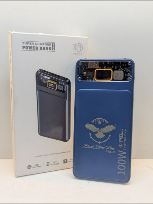 Black Stone Plus 100W Super Fast Power Bank – Transparent Cyberpunk Design